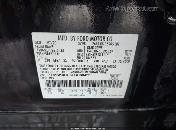 1FMSK8DH8LGC80422 2020 FORD EXPLORER Черный Вид подкапотного пространства