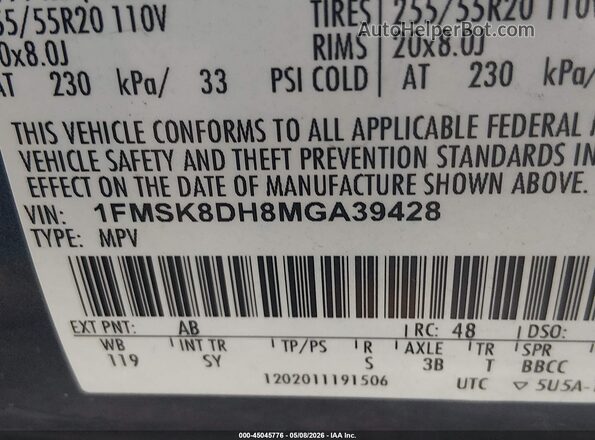 1FMSK8DH8MGA39428 2021 FORD FORD EXPLORER Light Blue 