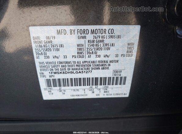 1FMSK8DH9LGA51277 2020 FORD EXPLORER Gray Widok komory silnika