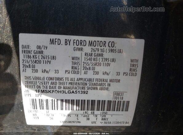 1FMSK8DH9LGA51392 2020 FORD FORD EXPLORER Gray Engine compartment view