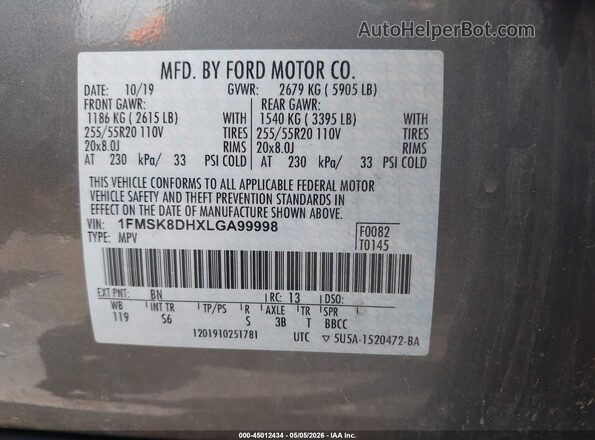 1FMSK8DHXLGA99998 2020 FORD FORD EXPLORER Green Շարժիչի բաժամունքի տեսք