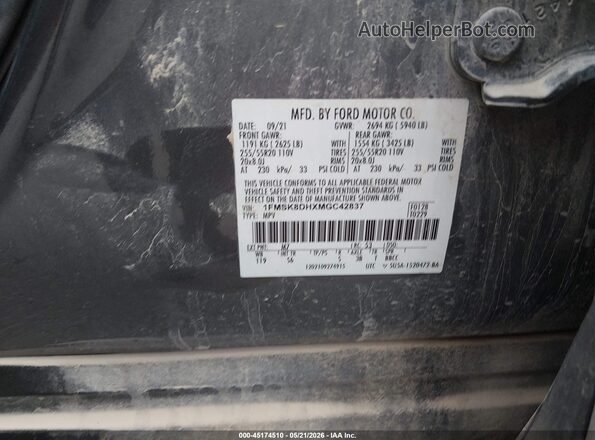 1FMSK8DHXMGC42837 2021 FORD EXPLORER Gray 