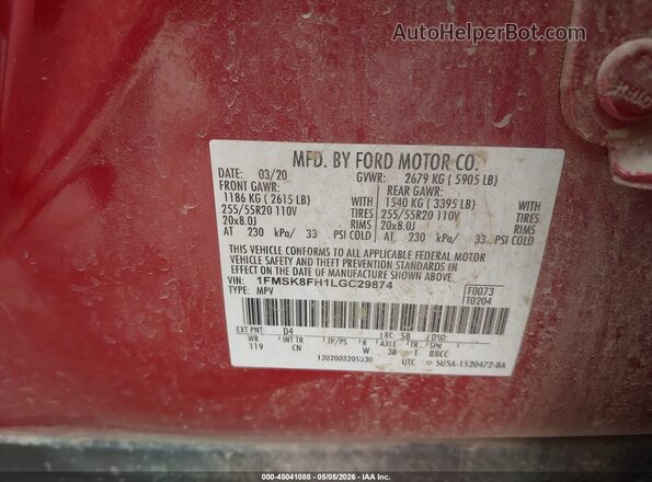 1FMSK8FH1LGC29874 2020 FORD FORD EXPLORER Red Вид підкапотного простору