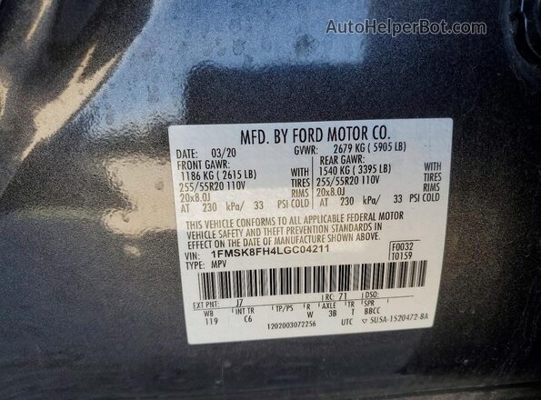 1FMSK8FH4LGC04211 2020 FORD EXPLORER Угольный 