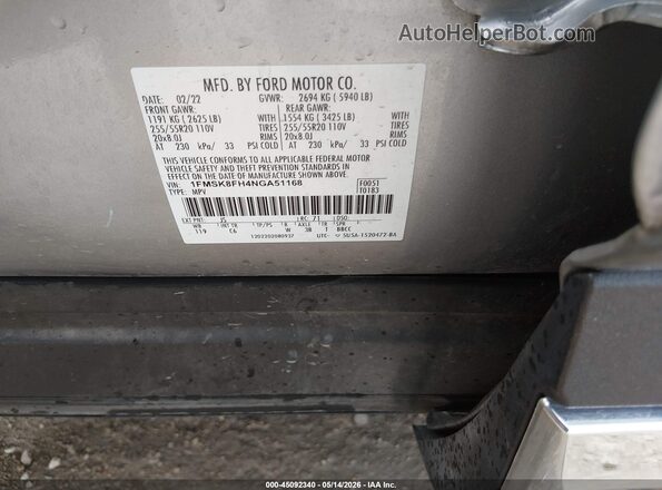 1FMSK8FH4NGA51168 2022 FORD EXPLORER Silver Widok komory silnika