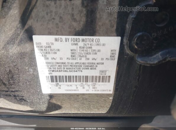 1FMSK8FH8LGC04776 2020 FORD EXPLORER Black ძრავის განყოფილების ხედი
