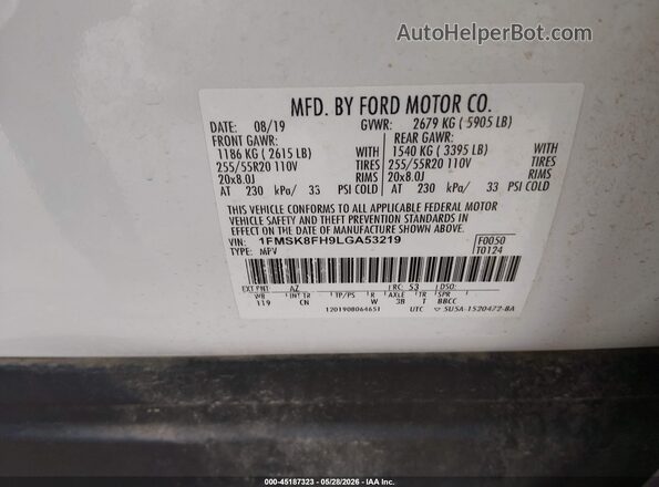 1FMSK8FH9LGA53219 2020 FORD EXPLORER Белый Вид подкапотного пространства