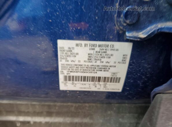 1FMSK8FHXNGC05124 2022 FORD EXPLORER Blue 