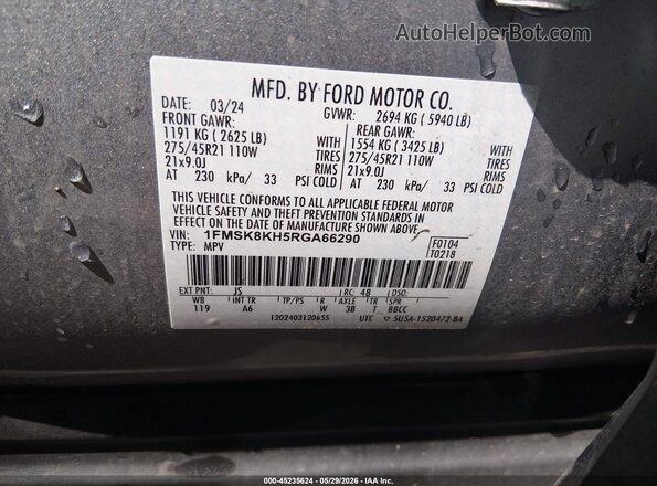1FMSK8KH5RGA66290 2024 FORD EXPLORER Silver Widok komory silnika