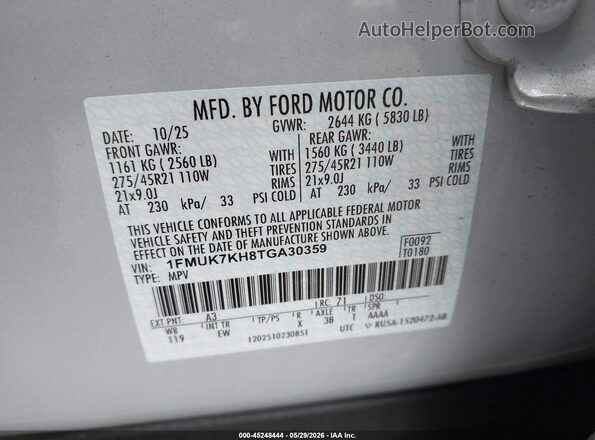 1FMUK7KH8TGA30359 2026 FORD EXPLORER Gray Vista del compartimento del motor