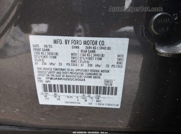 1FMUK8KH2SGC95024 2025 FORD EXPLORER Gray 