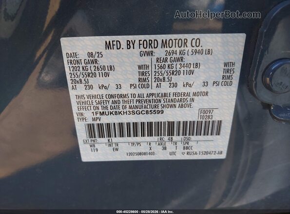1FMUK8KH3SGC85599 2025 FORD EXPLORER Серый Вид подкапотного пространства