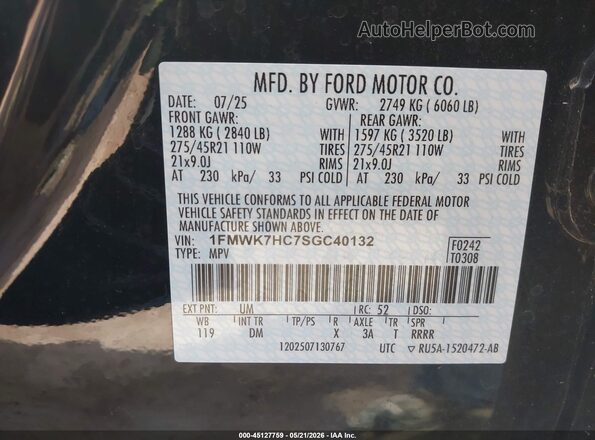 1FMWK7HC7SGC40132 2025 FORD EXPLORER Black Շարժիչի բաժամունքի տեսք