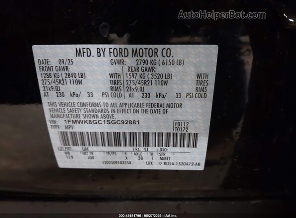 1FMWK8GC1SGC92881 2025 FORD EXPLORER Black Շարժիչի բաժամունքի տեսք