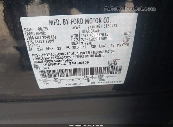 1FMWK8GC1SGC96509 2025 FORD EXPLORER Черный Вид подкапотного пространства