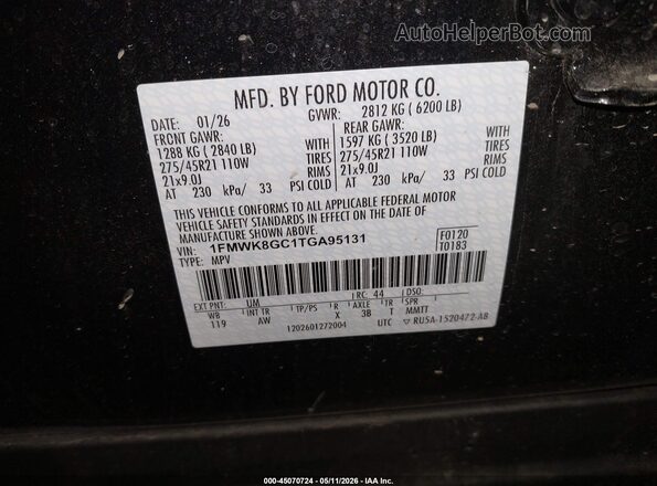 1FMWK8GC1TGA95131 2026 FORD FORD EXPLORER Black ძრავის განყოფილების ხედი