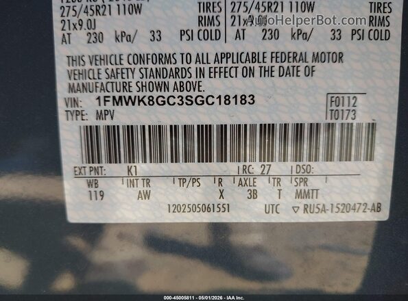 1FMWK8GC3SGC18183 2025 FORD FORD EXPLORER Blue Շարժիչի բաժամունքի տեսք