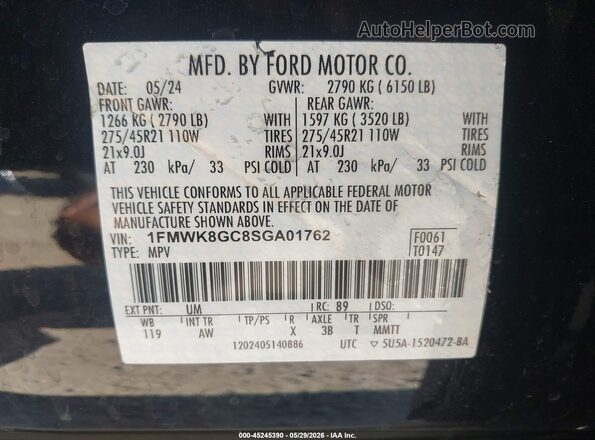 1FMWK8GC8SGA01762 2025 FORD EXPLORER Black Engine compartment view