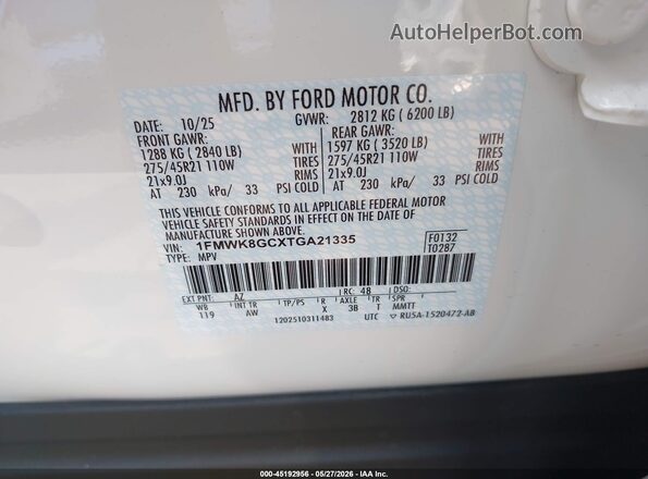 1FMWK8GCXTGA21335 2026 FORD EXPLORER White Engine compartment view