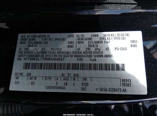 1FT6W3L77RWG04027 2024 FORD F-150 LIGHTNING Black 