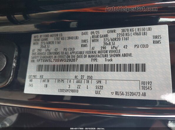 1FT6W5L70SWG29207 2025 FORD F-150 LIGHTNING Blue Вид підкапотного простору