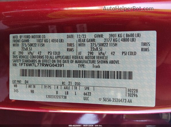 1FT6W7L77RWG04391 2024 FORD F-150 LIGHTNING Red Вид підкапотного простору