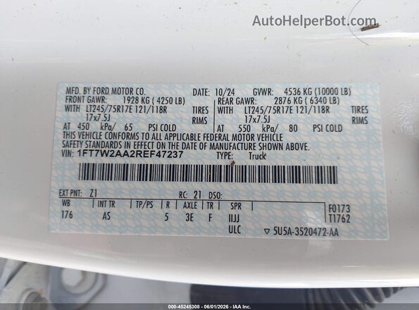 1FT7W2AA2REF47237 2024 FORD F-250 White Widok komory silnika