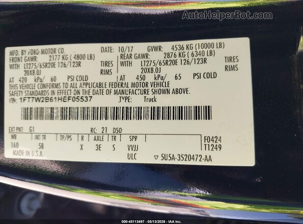 1FT7W2B61HEF05537 2017 FORD F-250 Black Вид підкапотного простору
