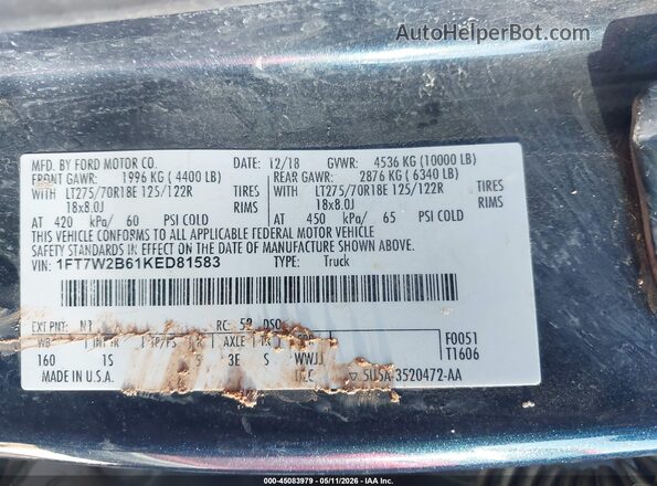 1FT7W2B61KED81583 2019 FORD F-250 Dark Blue Вид подкапотного пространства
