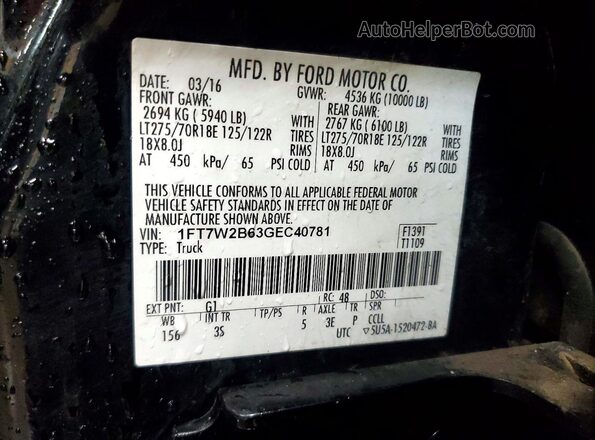 1FT7W2B63GEC40781 2016 FORD F250 Black Widok komory silnika