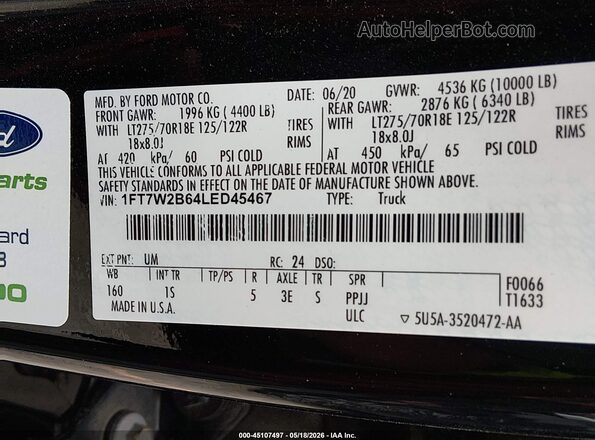 1FT7W2B64LED45467 2020 FORD F-250 Black ძრავის განყოფილების ხედი