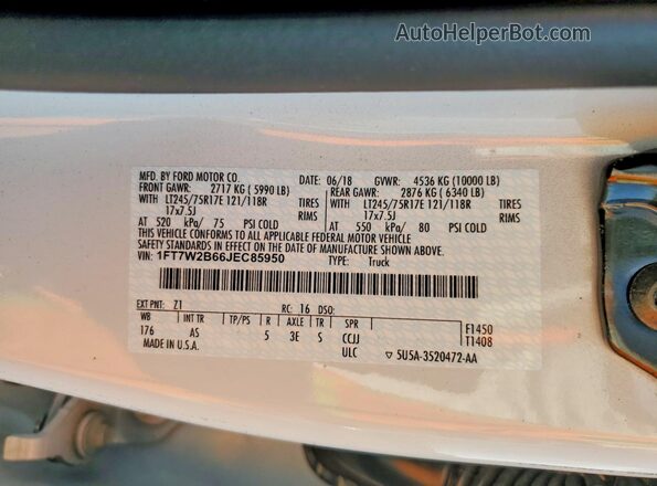 1FT7W2B66JEC85950 2018 FORD F250 White Engine compartment view