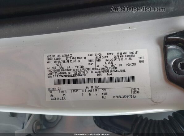 1FT7W2B68LED06266 2020 FORD F-250 Белый Вид подкапотного пространства