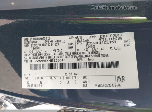 1FT7W2B6XHEE63045 2017 FORD F-250 Black Շարժիչի բաժամունքի տեսք
