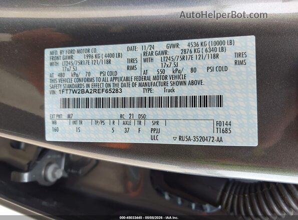 1FT7W2BA2REF65283 2024 FORD F-250 Gray Widok komory silnika