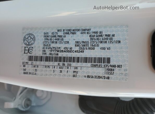 1FT7W2BA5SEC45249 2025 FORD F250 White Widok komory silnika