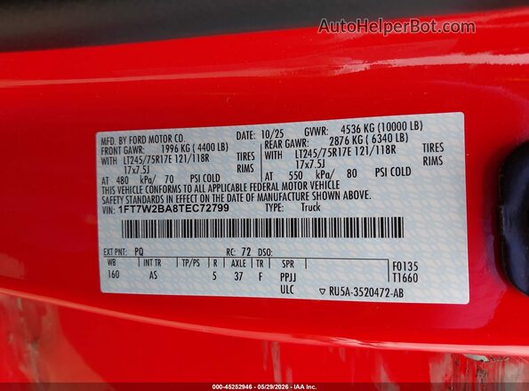 1FT7W2BA8TEC72799 2026 FORD F-250 Red Widok komory silnika