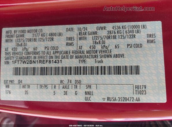 1FT7W2BN1REF81431 2024 FORD F-250 Red Widok komory silnika