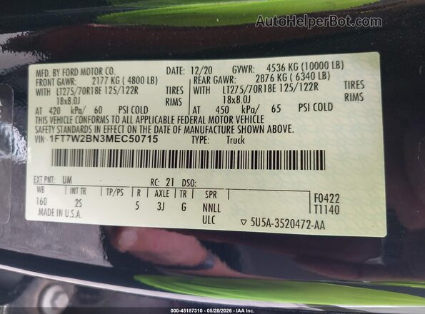1FT7W2BN3MEC50715 2021 FORD F-250 Black Вид підкапотного простору