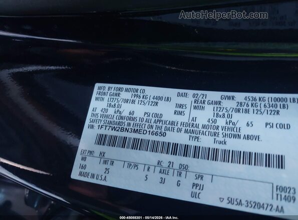 1FT7W2BN3MED16650 2021 FORD F-250 Black Вид підкапотного простору