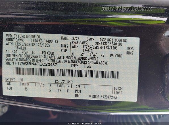 1FT7W2BN4TEC23487 2026 FORD F-250 Black Vista del compartimento del motor