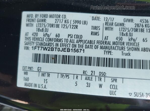 1FT7W2BT0JEB15671 2018 FORD F-250 Black Widok komory silnika