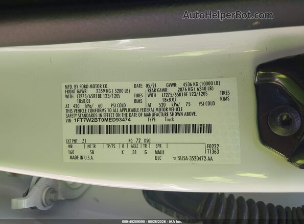 1FT7W2BT0MED93474 2021 FORD F-250 White Engine compartment view