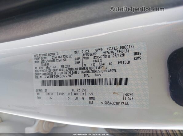 1FT7W2BT0REC72807 2024 FORD F-250 White Вид підкапотного простору