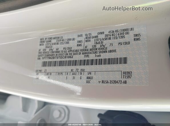 1FT7W2BT0TEC81062 2026 FORD F-250 Белый Вид подкапотного пространства