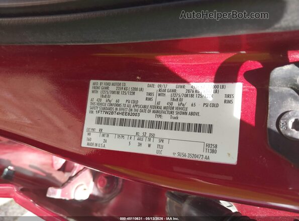 1FT7W2BT4HEE82003 2017 FORD F-250 Maroon 