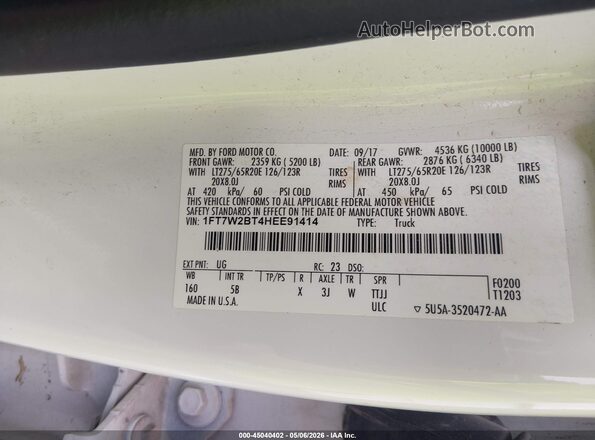 1FT7W2BT4HEE91414 2017 FORD F-250 White ძრავის განყოფილების ხედი