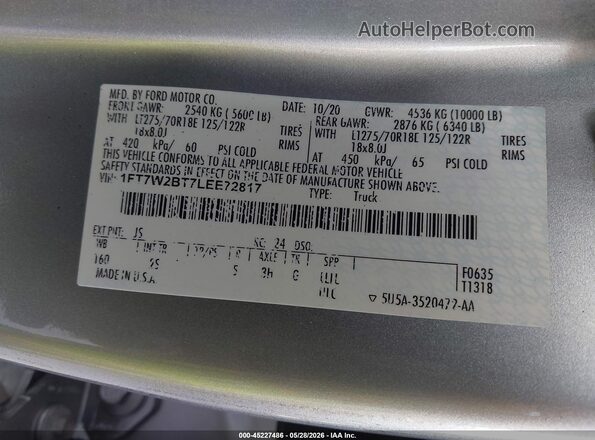 1FT7W2BT7LEE72817 2020 FORD F-250 Silver Շարժիչի բաժամունքի տեսք