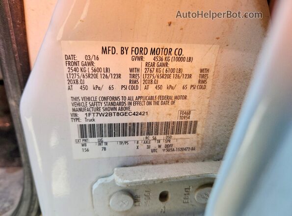 1FT7W2BT8GEC42421 2016 FORD F250 White Вид наклейки з VIN-кодом