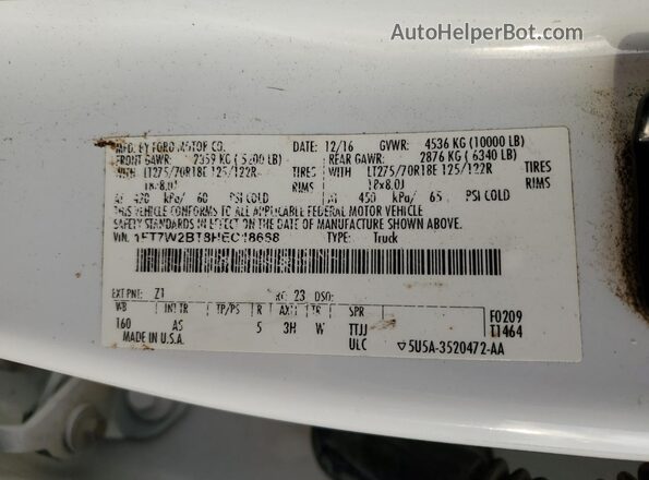 1FT7W2BT8HEC18668 2017 FORD F250 Белый Вид подкапотного пространства